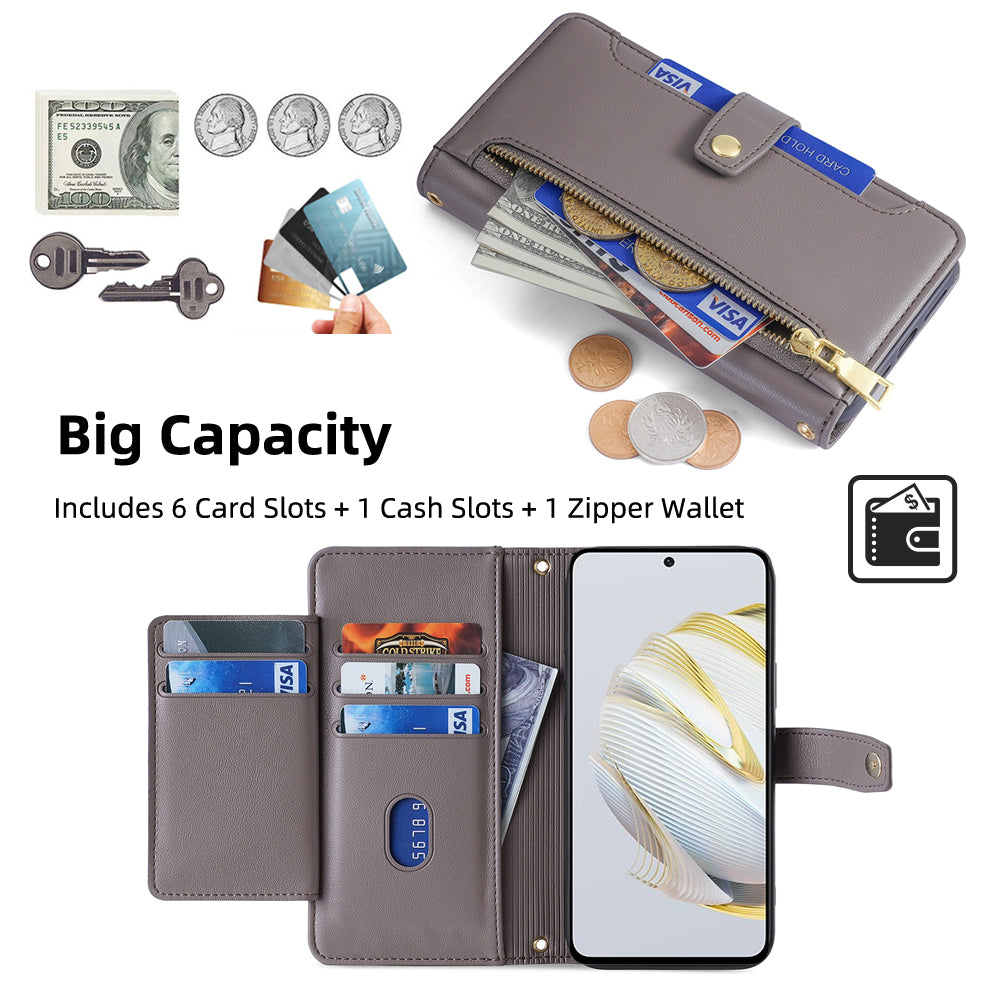 For Huawei nova 10 SE 4G PU Leather Hands-free Stand Case Zipper Pocket Card Slots Flip Phone Cover with Wrist Strap and Shoulder Strap For Huawei nova 10 SE 4G PU Leather Hands-free Stand Case Zipper Pocket Card Slots Flip Phone Cover with Wrist Strap and Shoulder Strap